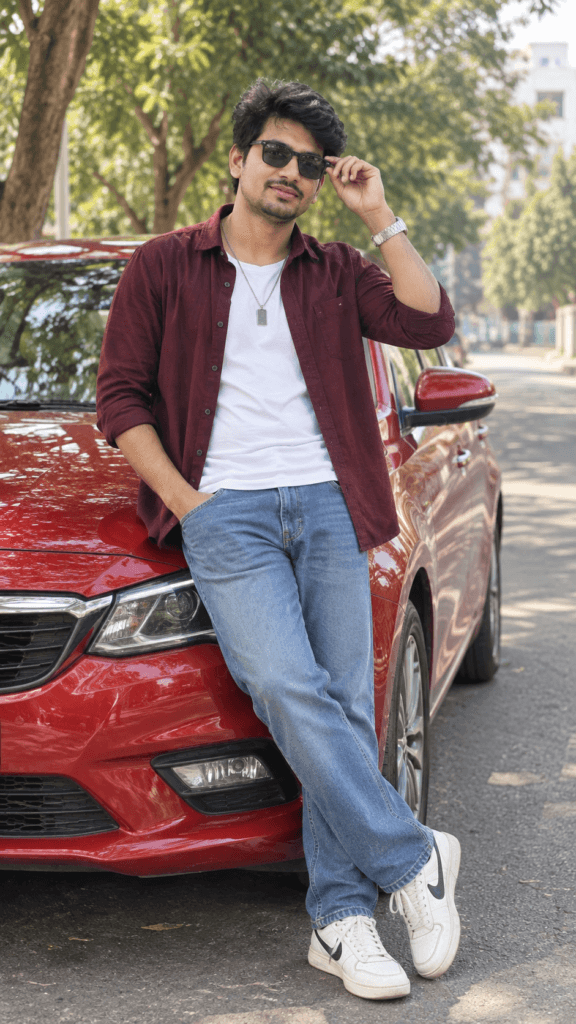 Vintage Outdoor Boy with car